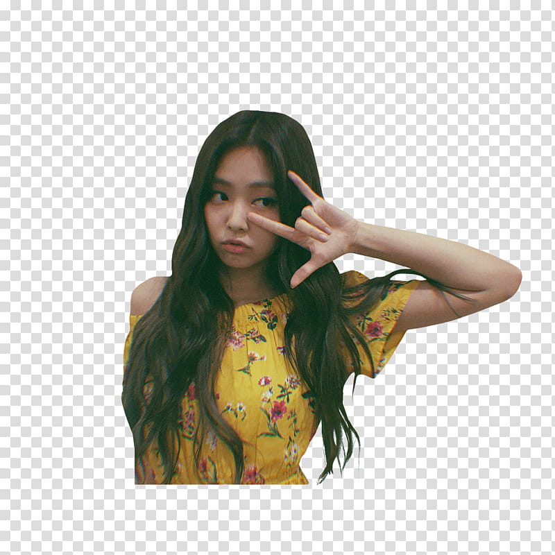 JENNIE BLACKPINK, woman in yellow floral top transparent background PNG clipart