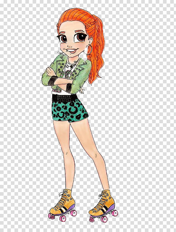 orange haired woman wearing roller skates standing character transparent background PNG clipart