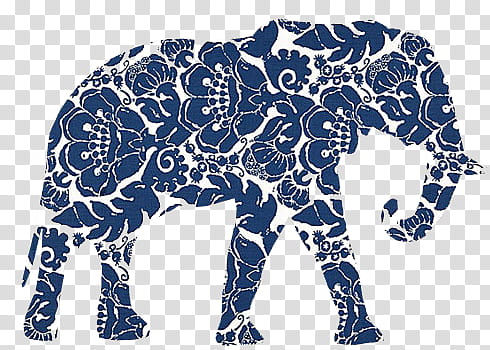 s, standing blue and white floral elephant illustration transparent background PNG clipart