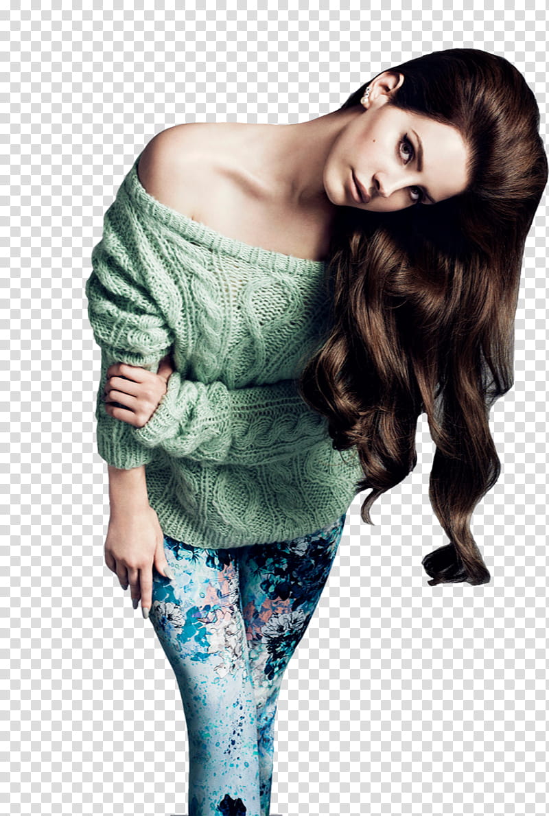 Lana Del Rey , woman in green cable-knit sweater transparent background PNG clipart