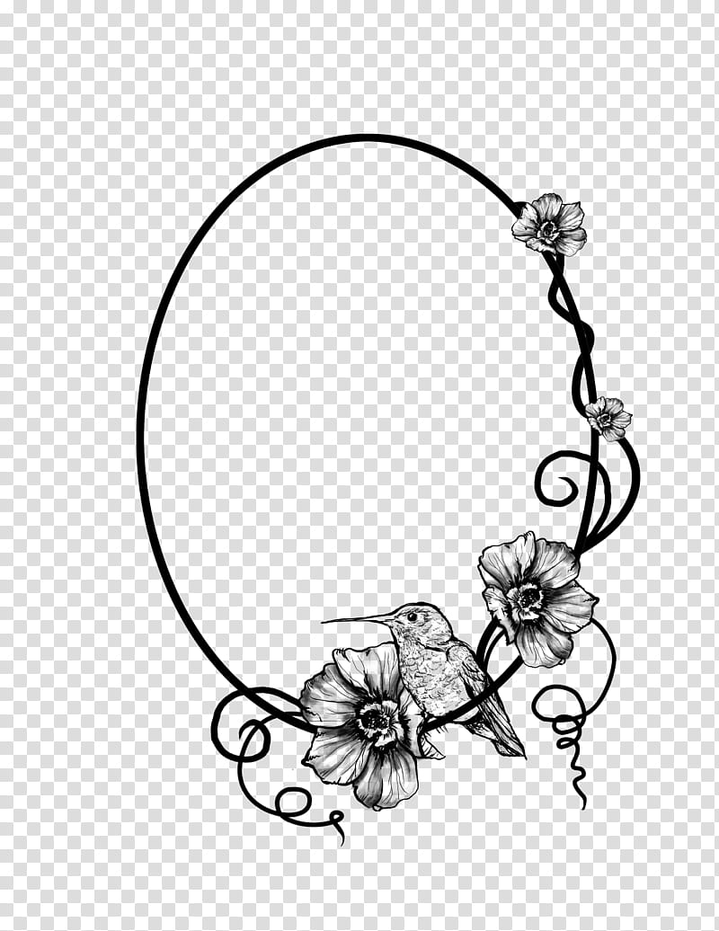 Humming Bird Frame , grey floral sketch transparent background PNG clipart