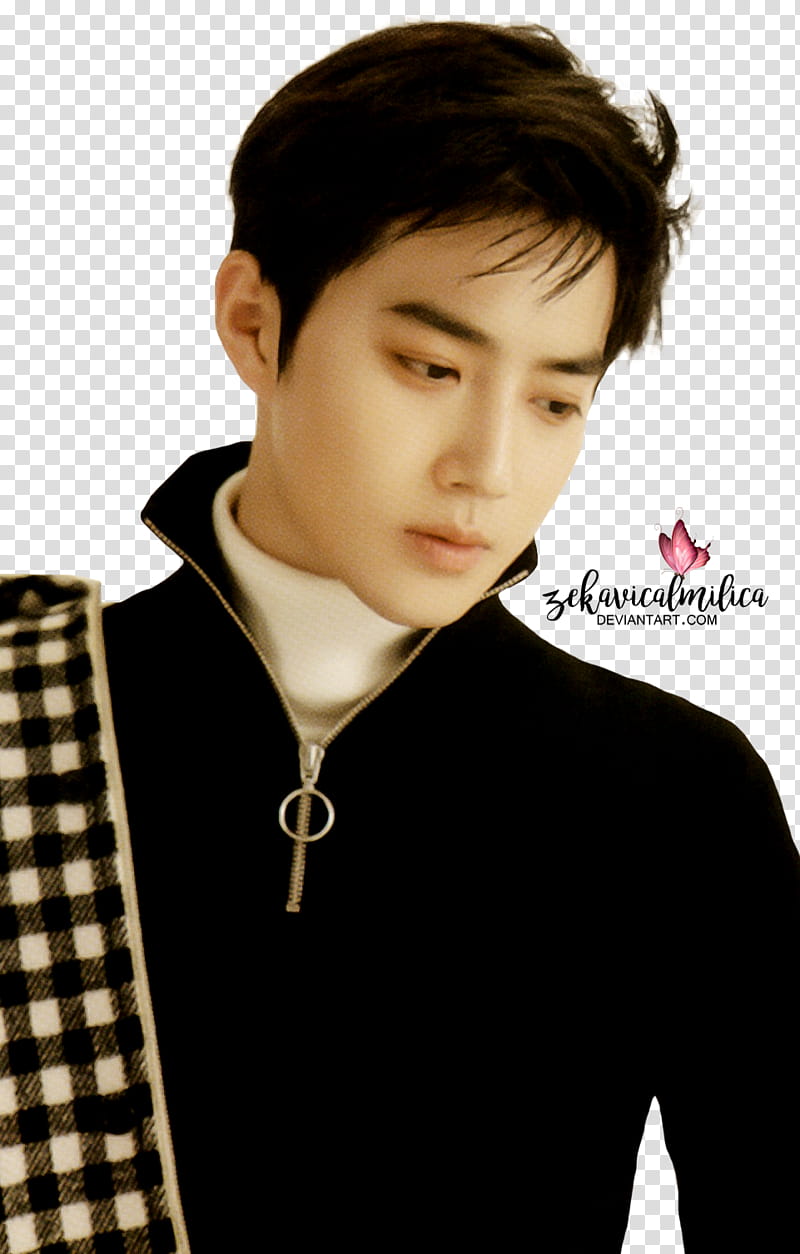 EXO Suho For Life, man wearing black jacket looking down transparent background PNG clipart