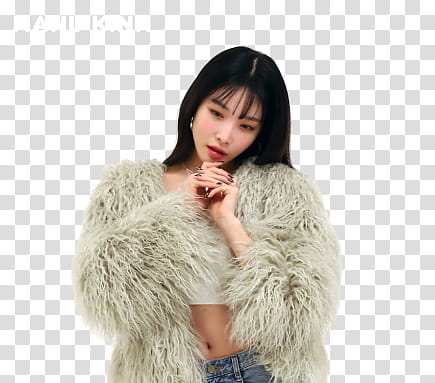 woman glaring and wearing white fur coat transparent background PNG clipart