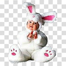 sitting baby wearing white and pink rabbit costume transparent background PNG clipart