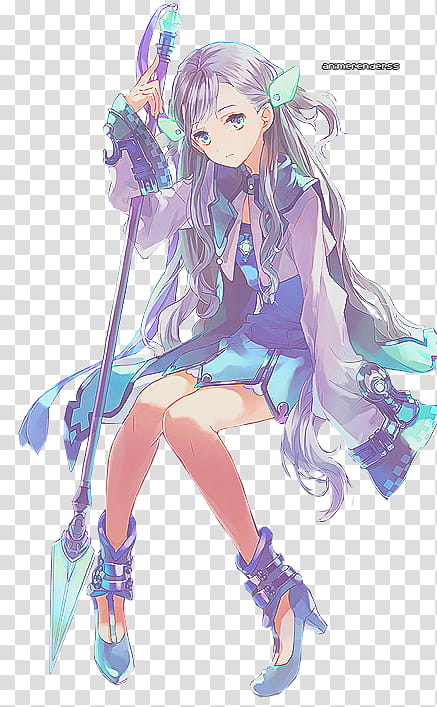 Anime Girl Render , sitting woman holding spear illustration transparent background PNG clipart