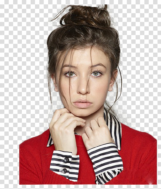 Katelyn Nacon, woman in red top holding her collar transparent background PNG clipart