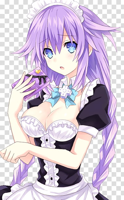 Purple Heart Maid Costume Render, female anime character transparent background PNG clipart
