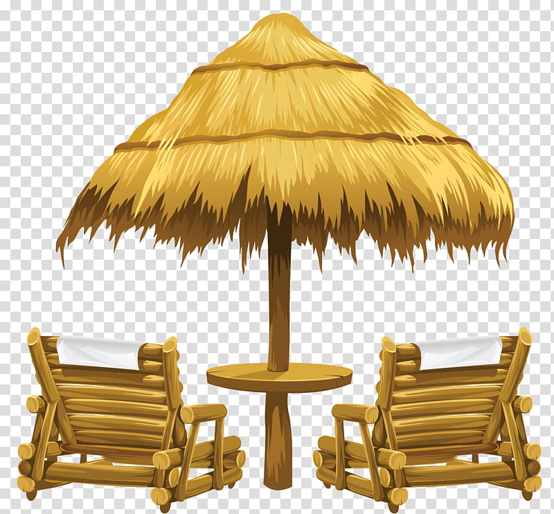 Beach, Chair, Deckchair, Strandkorb, Yellow, Table, Furniture, Umbrella transparent background PNG clipart