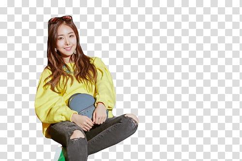 GFRIEND, sitting woman while holding back on lap transparent background PNG clipart