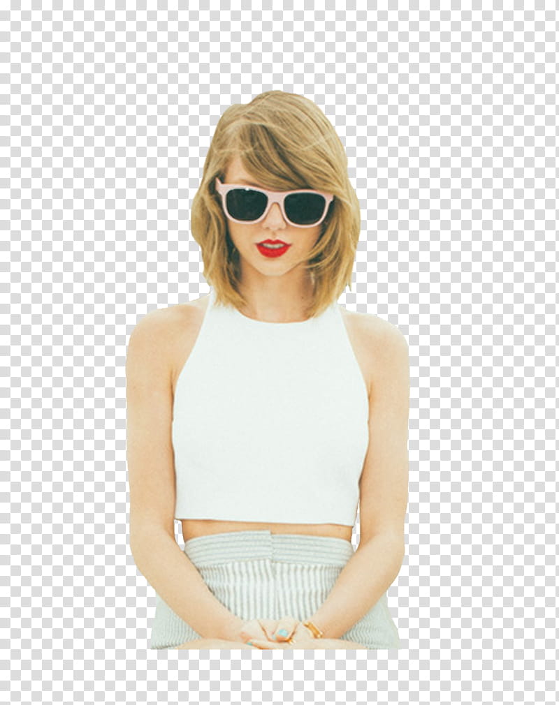 Taylor Swift , Taylor Swift wearing white crop top and sunglasses transparent background PNG clipart