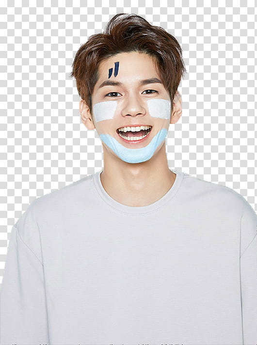 WANNA ONE x INNISFREE S, man with white and blue face paints transparent background PNG clipart
