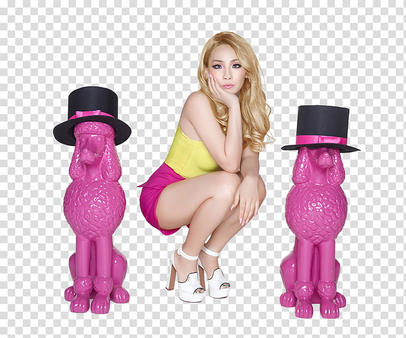 CL MAYBELLINE NEW YORK  HQ RENDER , woman beside poodle dog figurines transparent background PNG clipart