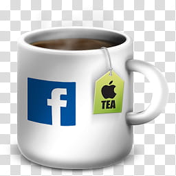 Apple Mug Icons and Extras, facebook-, white ceramic mug with facebook logo printed art transparent background PNG clipart