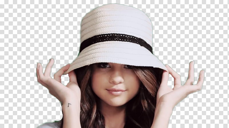 Selena Gomez Dream Out Loud, Selena Gomez holding white bucket hat transparent background PNG clipart