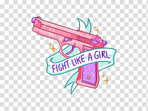 Aesthetic, pink, green, and purple fight like a girl pistol transparent background PNG clipart