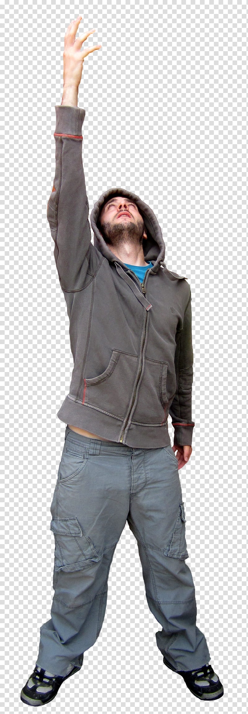 Standing, man wearing gray zip-up hoodie transparent background PNG clipart