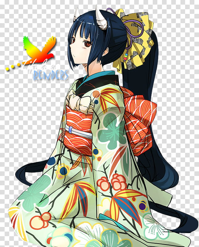 Kimono Demon girl render, female horned anime transparent background PNG clipart