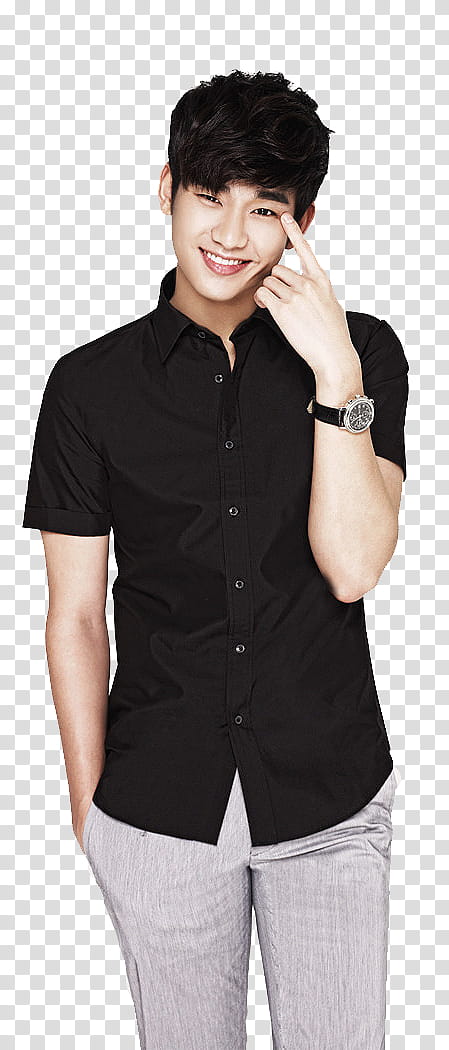 Kim Soo Hyun Renders, men's black button-up shirt transparent background PNG clipart