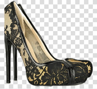 Shoes set, black-and-brown floral close-toe stilettos transparent background PNG clipart