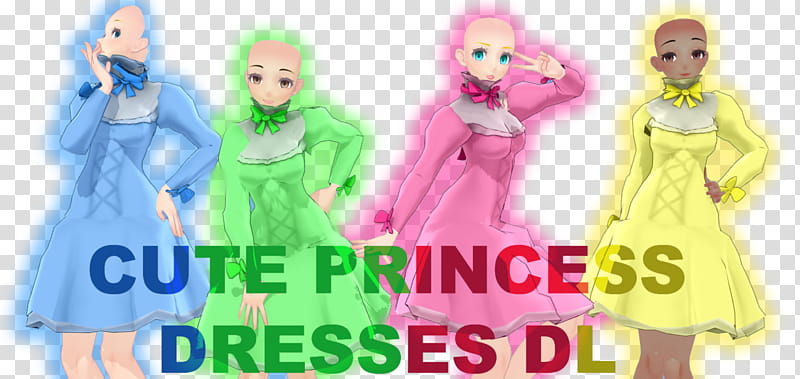 Cute Princess Dresses (MMD DL), four princess dolls transparent background PNG clipart