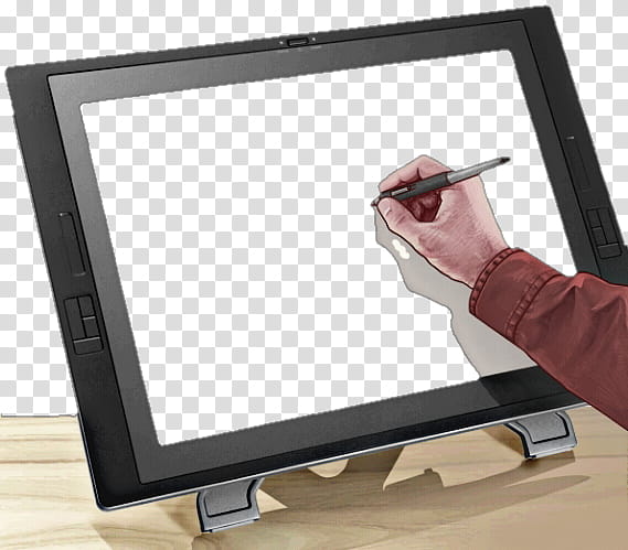 Drawing, person holding pen writing in digital monitor transparent background PNG clipart