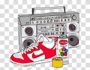 MUSIC, gray radio and shoe illustration transparent background PNG clipart thumbnail