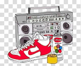 MUSIC, gray radio and shoe illustration transparent background PNG clipart