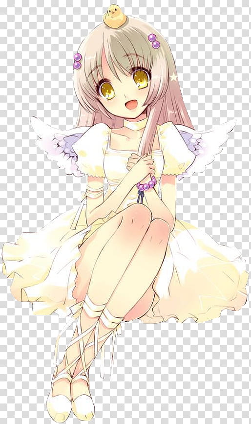 Anime Girl Render, sitting and smiling female angel illustration transparent background PNG clipart