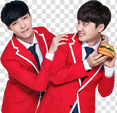 EXO KFC CHINA, man holding burger while looking at man behind him transparent background PNG clipart