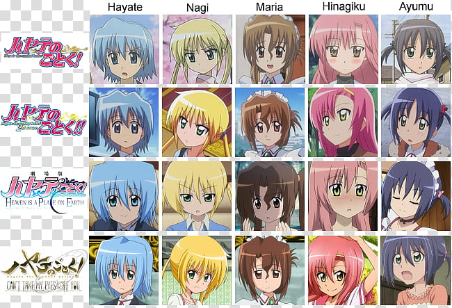 Hayate no Gotoku character design evolution, anime illustrations transparent background PNG clipart