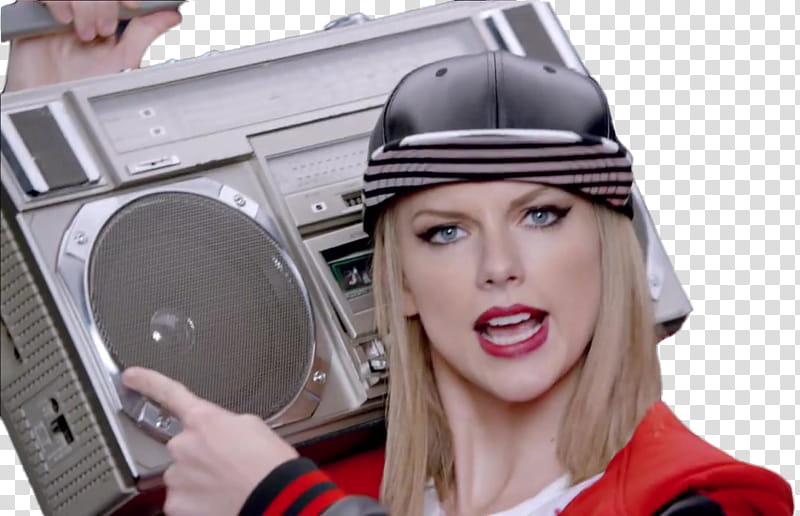 Taylor Swift Shake It Off Video NeonLights S, woman in red jacket with boom box on shoulder transparent background PNG clipart