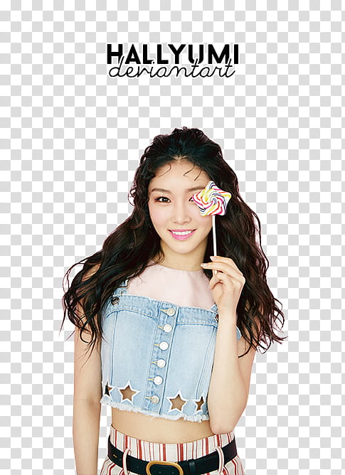 ChungHa, woman covering her left eye using lollipop candy transparent background PNG clipart