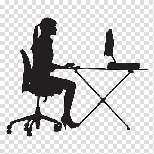 Woman, Silhouette, Desk, Female, Alamy, Furniture, Office Chair, Sitting transparent background PNG clipart