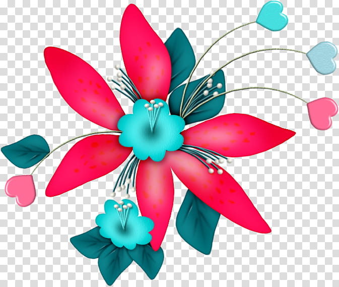 Flowers Colours, red and teal flower transparent background PNG clipart