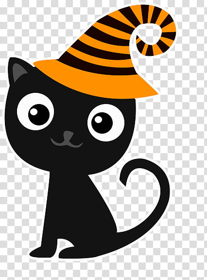Halloween Cute s, black cat wearing yellow hat art transparent background PNG clipart