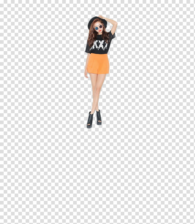 woman wearing black and orange dress transparent background PNG clipart