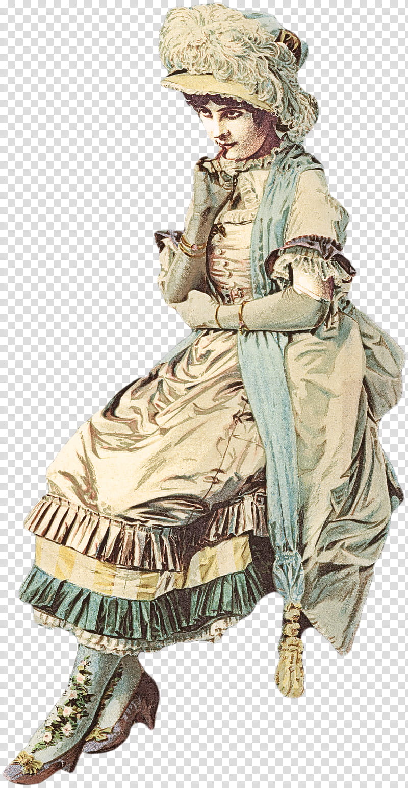 victorian fashion costume design fashion costume figurine, Sitting transparent background PNG clipart