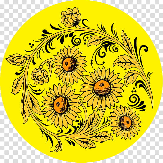 Drawing Of Family, Khokhloma, Ornament, Painting, Folk Art, Art Nouveau, Yellow, Sunflower transparent background PNG clipart