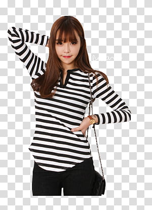 lullarie 100subscribers resource, standing woman wearing black and white striped long-sleeved shirt transparent background PNG clipart thumbnail
