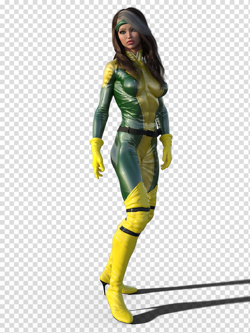 Rogue, woman wearing blue and yellow suit graphic transparent background PNG clipart