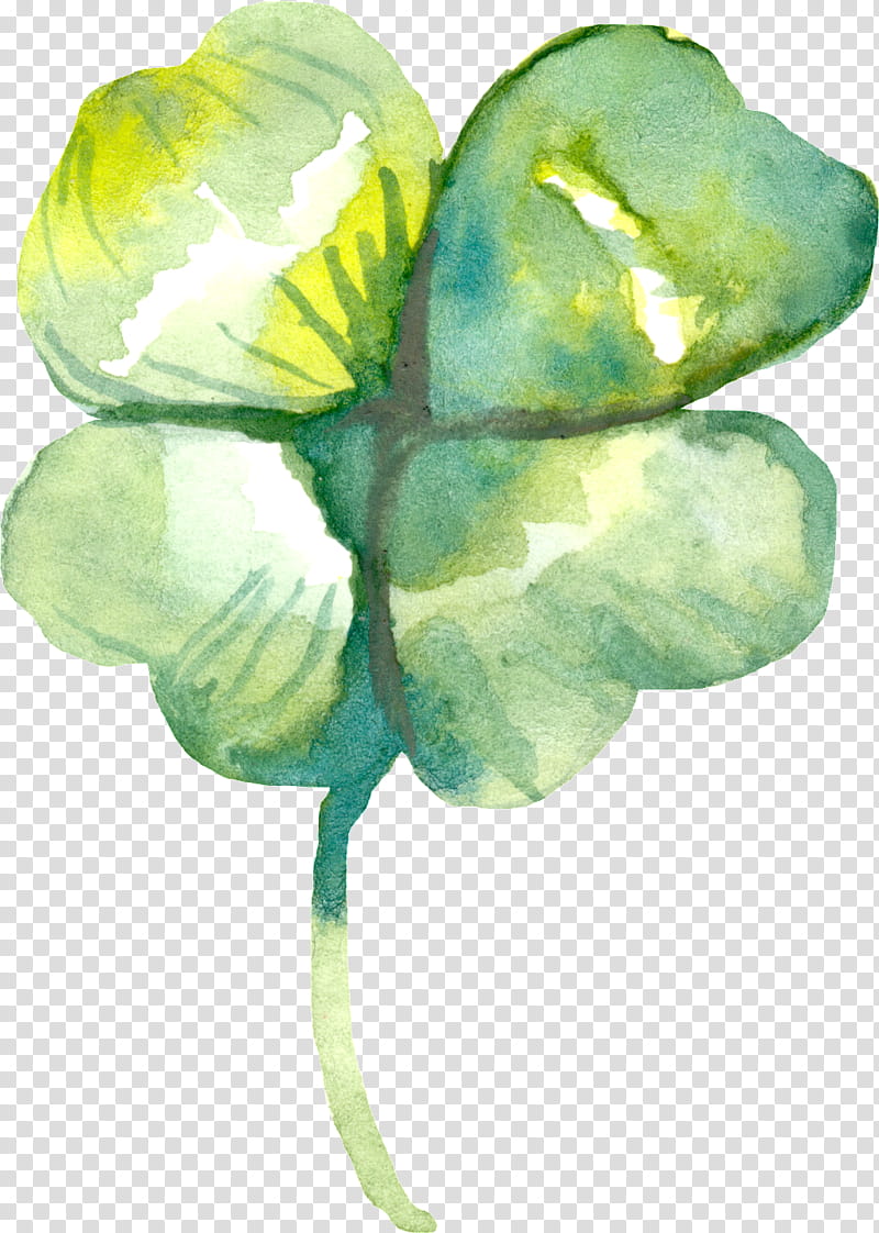 Flower Art Watercolor, Fourleaf Clover, Watercolor Painting, Drawing, Shamrock, Cloverleaf Interchange, Rabbit, Green transparent background PNG clipart