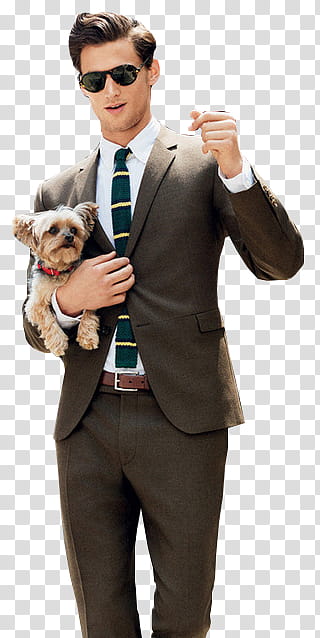 GUYS and DOGS ASSJAY, standing black wearing gray suit carrying dog transparent background PNG clipart