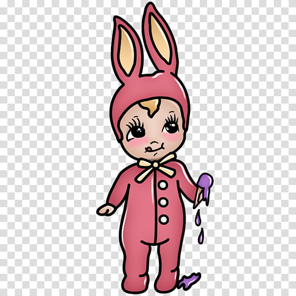 baby in pink rabbit onesie graphic transparent background PNG clipart