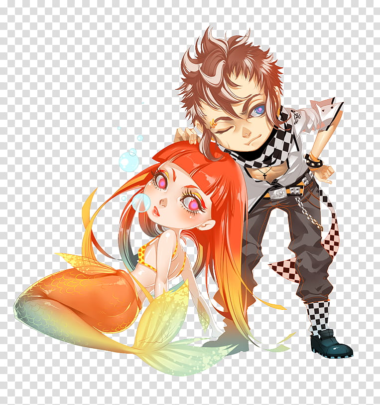 Ernya: koi pond and checkers, male and female anime characters transparent background PNG clipart