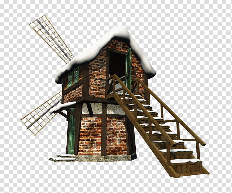 D Snowy Windmill, brown bricked windmill transparent background PNG clipart