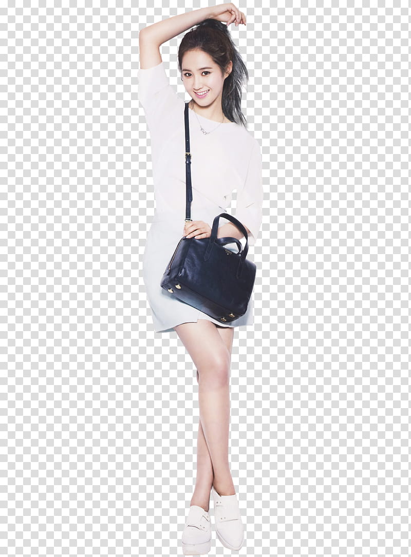 SNSD Yuri for InStyle, woman wearing black crossbody bag raising right hand transparent background PNG clipart