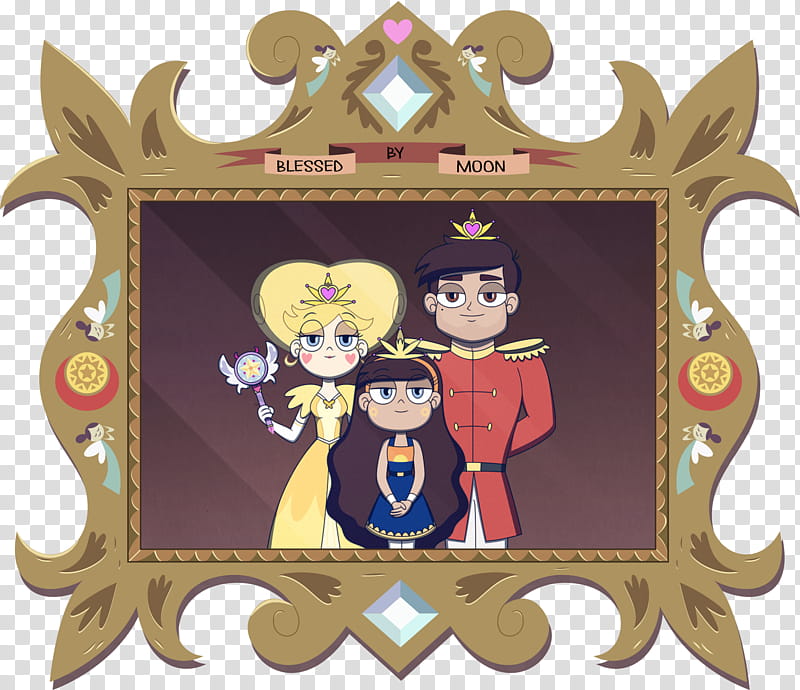 Mewni Royal Family Portrait, standing man, woman, and girl in frame illustration transparent background PNG clipart