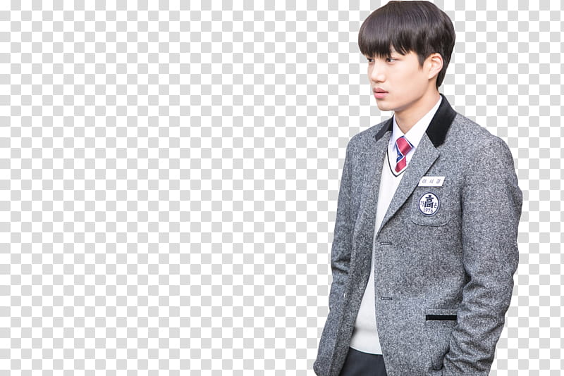 Kai EXO ANDANTE, man in heather-gray suit jacket facing left transparent background PNG clipart