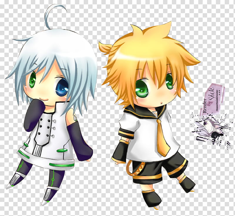 Renders Anime Chibi, two blue and brown-haired characters transparent background PNG clipart