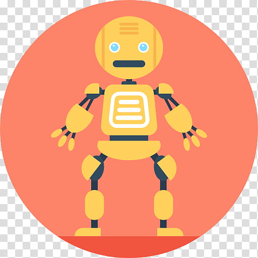 Orange, Robot, Yellow, Cartoon, Line, Area, Smile, Play transparent background PNG clipart